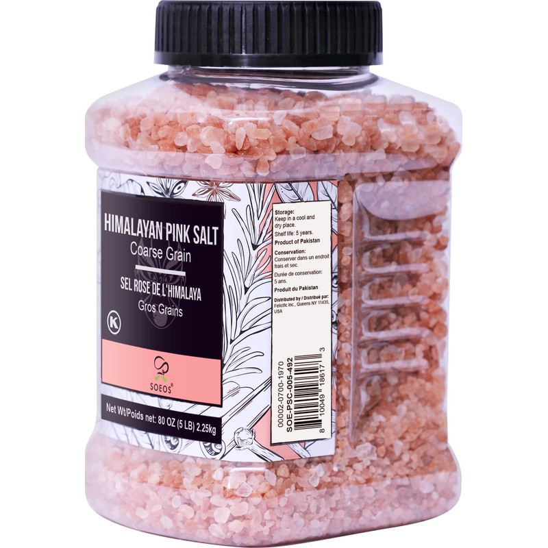 Soeos Himalayan Pink Salt, Coarse Grain, 80oz (5 Pound), Pink
