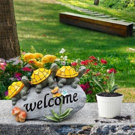 shumi Solar Garden Statue Turtle Outdoor Lights -Welcome Turtles on a Rock Solar Powered LED Outdoor Garden Ornaments，for Indoor Outdoor Yard Statue Decoration，Thanksgiving Christmas 1 Pack