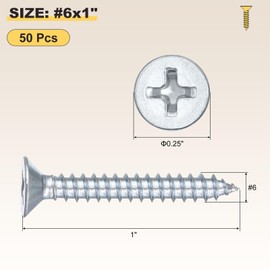 METALLIXITY Countersunk Phillips Wood Screws (#6x1) 50Pcs, Carbon Steel Coarse Thread Phillips Drive Flat Head Wood Screws - for Furniture Installation Repair, Bluish-White