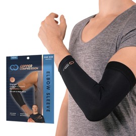Copper Compression Elbow Sleeve - Copper Infused Orthopedic Brace for Tennis & Golfer Elbow, Tendonitis, Arthritis, Bursitis, Sore Joints & Muscles - Fits Men & Women -1 Sleeve - Original/Black - L