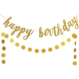 Gold Glitter Happy Birthday Banner Happy Birthday Garland Gold Happy Birthday Sign for Birthday Party Banner Decorations