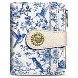 Kelvoris Bird Small Rfid Women Wallet Bifold Zipper Coin Pocket PU Leather Compact Cash Credit Card Holder Travel Wallet for Female Ladies Teen Girls 1 ID Window 10 Card Slots