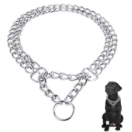 Silver Dog Chain Collar Chocker Adjustable Walking, Metal Cuban Link Dog Chock Collar Double Chain for Large Small Medium Dogs