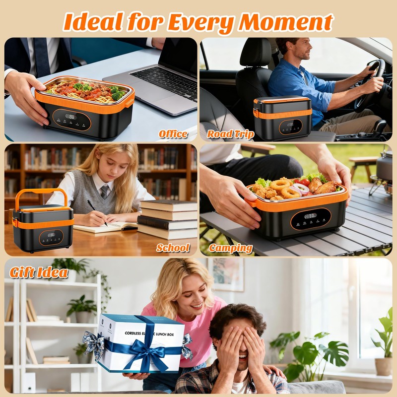 JEEJIA Cordless Heated Lunch Box, 6-Cup Capacity 1.5L 360° Rapid