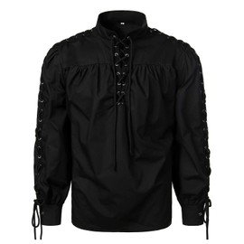 VATPAVE Mens Bandage Renaissance Shirts Gothic Pirate Cosplay Costume Tops Medium Black