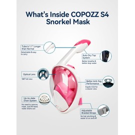 COPOZZ S4 Full Face Snorkel Mask for Adults & Kids - Crystal Clear Views, Anti-Fog Technology - Snorkeling Gear with Longer Tube Design for a Safe and Immersive Underwater Experience