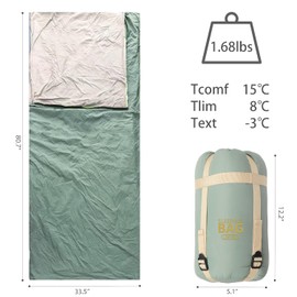 Compact Ultra Lightweight Sleeping Bag Envelope Backpacking Bag with Compression Sack for Adults Warm Weather Camping, Traveling, Hiking (Green)