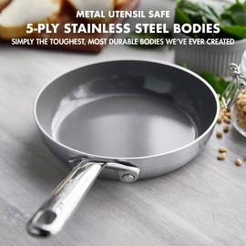 GreenPan GP5 Stainless Steel 5-Ply Healthy Ceramic Nonstick 8" Frying Pan Skillet, Scratch Resistant, Induction, Dishwasher & Oven Safe, PFAS-Free