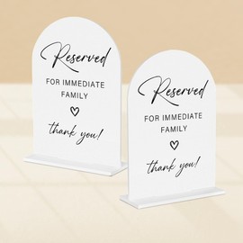 2 Pcs Acrylic Wedding Sign, Bridal Shower Decoration, Reserved Seating Sign for Immediate Family, Modern Font Table Signs, Acrylic Table Top Signs for Wedding Reception and Event Party Tables (White)