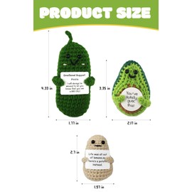 EzKnotify Funny Positive Potato Emotional Support Gag Gifts with Positive Card, Mini Knitted Cute Crochet Dolls for Friends, Parties, Birthdays, Christmas(Potato Pickle Avocado)