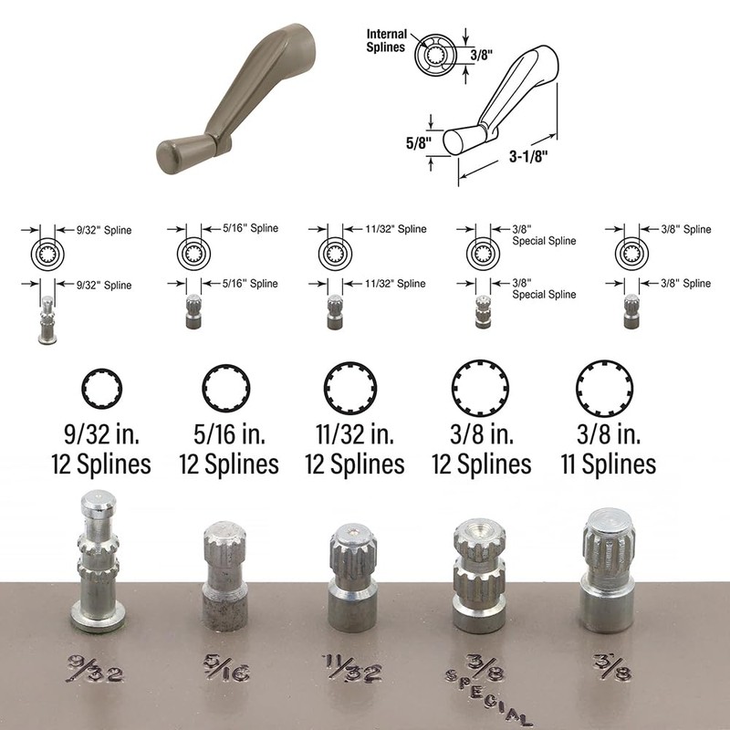 Prime-Line H 3966 Spline Socket Crank Handle, Stone, Smooth 360-Degree
