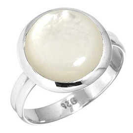 Jeweloporium 925 Silver Ring for Women White Genuine Mother Of Pearl Stone Statement Silver Ring Size K Mothers' Day Gift Fashion Jewelry