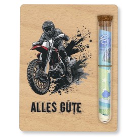 ZUKLA Packaging Money Gift Motocross 13 x 10 cm - with Test Tube - Money Gift Packaging Wood - Gift Voucher - Gift Enduro