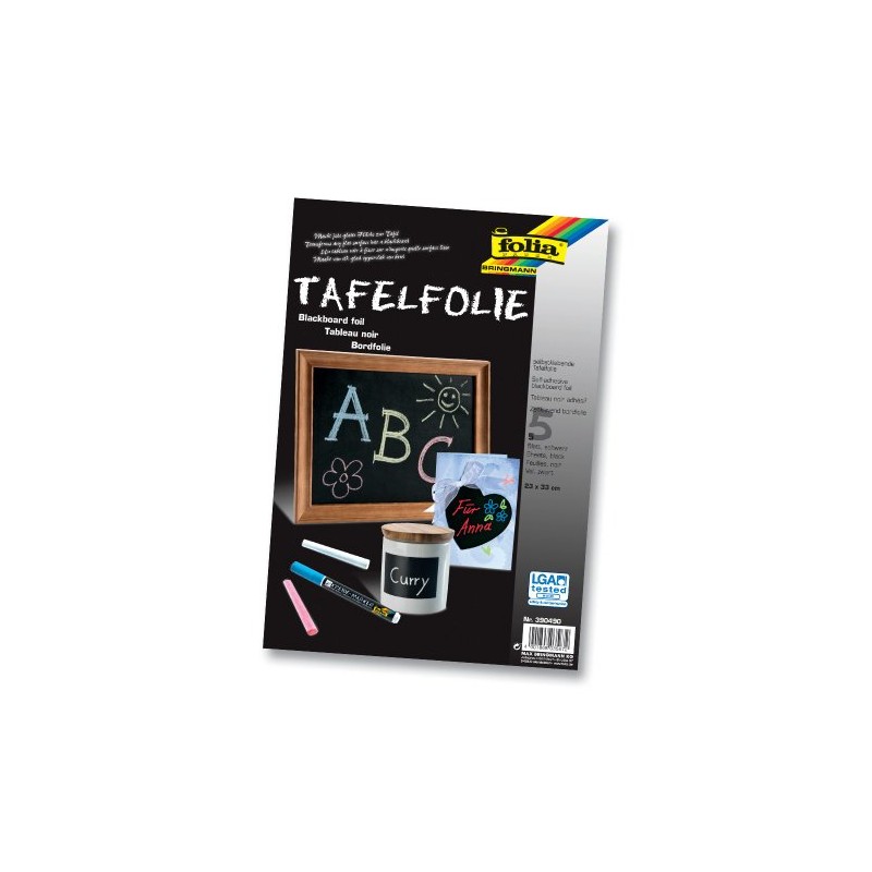 Folia 390490 - Tafelfolie 135µ, 5 Blatt, 23x33 cm, schwarz,