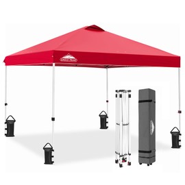 EAGLE PEAK Pop Up Canopy Tent with Wheeled Carry Bag, 8 Stakes, 4 Ropes, 4 Weight Bags, Easy Set Up Tent Canopy, 10x10 ft, 100sqft of Shade, Red