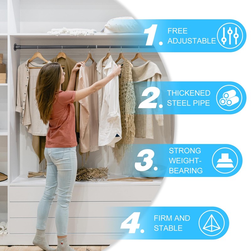 Wardlock 33cm-54cm Grey Extendable Stainless Steel Wardrobe Rail, Adjustable Clothes