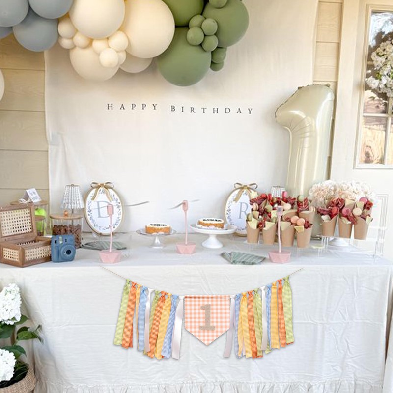 Upfirst Colorful Gingham Ribbon 1st High Chair Banner