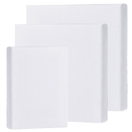 3-Piece Canvas Painting Set 30 x 30 cm 25 x 25 cm 15 x 20 cm, White Pre-Stretched Canvas with Frame, Artist Canvas Stretcher Frame for Painting, Art Canvas for Watercolour, Acrylic, Oil Painting, 3