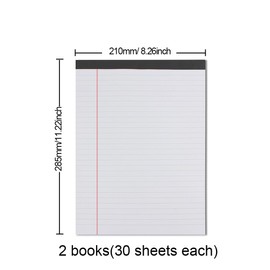 RUILILANG 2 Packs A4 Legal Pads Notepad, 11.2 x 8.3inch Double-Side Printed Lined Paper Pads, White Perforated Notepads, College Ruled Notepads 30 Sheets Per Writing Pad for School, Home, Office