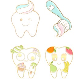 ONLYJUMP 4 Pcs Tooth Brooches Pines for Women Cute Tooth Pins Dentist Enamel Pins Cartoon Funny Lapel Brooch Tooth Charm for Scrubs Doctor Assistant Nurse Dental Medical Jewelry Gifts (Set B)