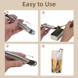 Juego de 3 infusor de té de acero inoxidable para té de hojas sueltas, incluye cuchara elegante y cepillo para polvo de limpieza, filtro de malla fina perfecto, difusor de metal, dispensador de té