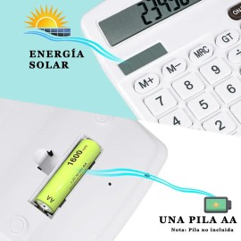 Calculadora Electrónica 12 Dígitos Computadora,energía Solar Color Blanco