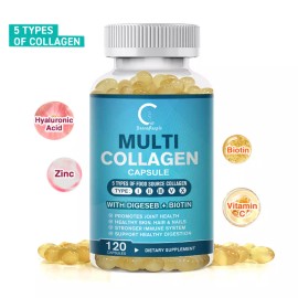 Collagen Peptides Types I, II, III, V, X 2000mg Anti-Aging Skin 120 Capsules