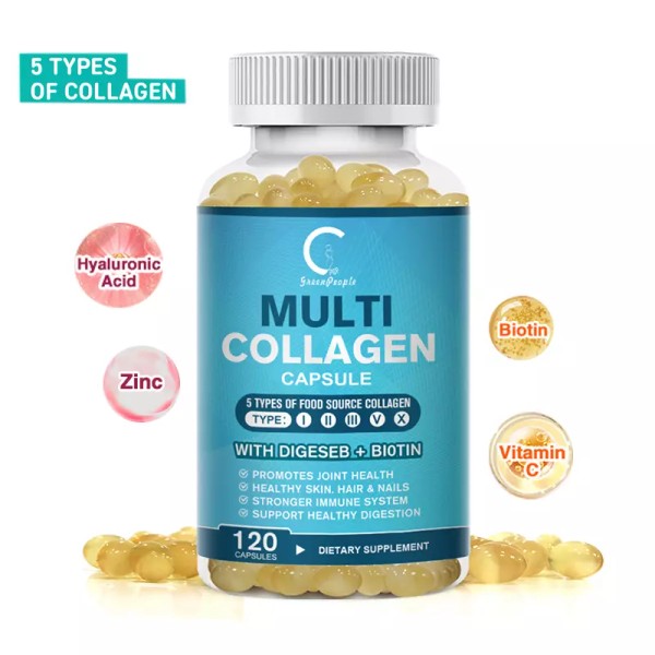 Collagen Peptides Types I, II, III, V, X 2000mg Anti-Aging