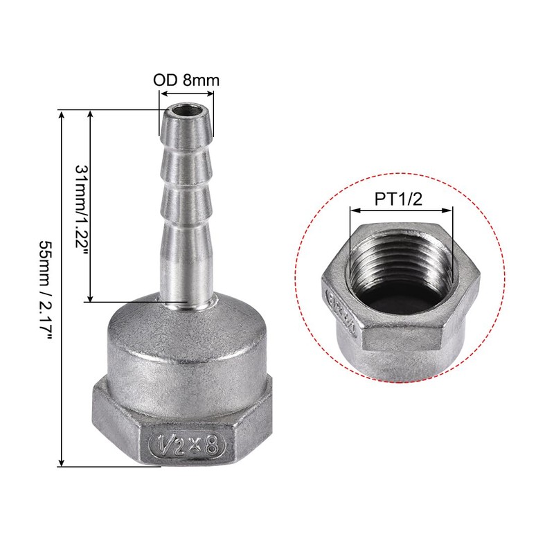 sourcing map 304 Stainless Steel Hose Connector Hose Nozzle Fitting