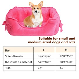 pawstrip Cute Princess Dog Bed, Soft Breathable Bowknot Pet Cat Cushion for Small Dogs, Waterproof Bottom, Self-Warming, Machine Washable (Fuchsia)