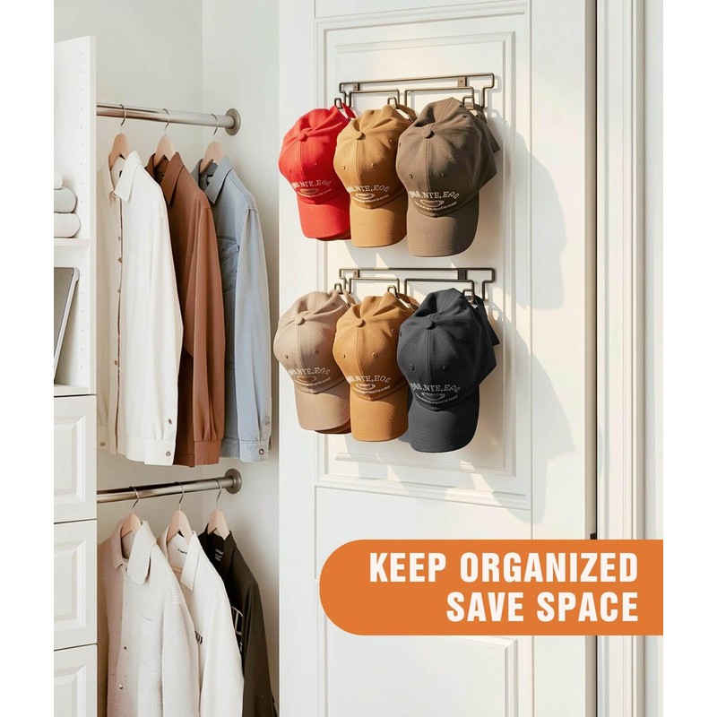 PANGTON Hat Rack for Wall, [2-Pack] Metal Hat Organizer for