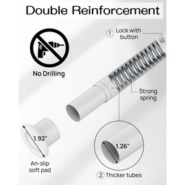 Tension Curtain Rod By EZFurni,123-160 Inches, Heavy Duty Tension Rod,Adjustable Curtain Rods No Drilling & Easy Assemble Extra Long Tension Rod, White