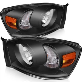 OCPTY Headlight Assembly Pair Replacement for Dodge Ram 1500 2006-2008 for Dodge Ram 2500 2006-2009 for Dodge Ram 3500 2006-2009 Bulbs Not Included