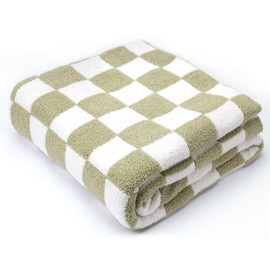 Cozy Knit Throw Blanket - Ultra Soft & Warm Checkerboard Grid Pattern Fluffy Polyester for Couch, Bed - Gift for Women, Mom, Daughter (50x60 in, Green)