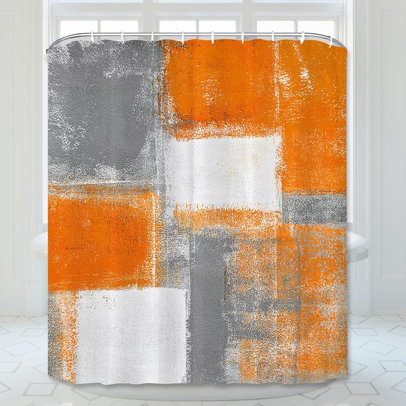 Abaysto Burnt Orange Grey Geometry Shower Curtain Lightweight Shower Curtains