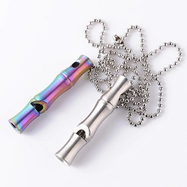 2-Type Self-Defense Whistle Necklace for Survival & Security T4671 Silver 2ea