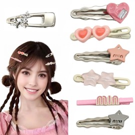 fdsmall Pink Y2K Hair Clips for Women Dopamine Metal Star Heart-Shaped Flower Hairpins Non-Slip Hair Barrettes Accessories