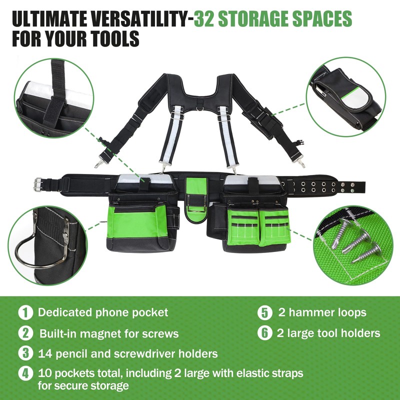Tool Belt with Suspenders for Men, Heavy Duty Construction Tool