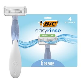 BIC EasyRinse - Maquinillas de afeitar desechables para mujer, clínicamente probadas para pieles sensibles, afeitadoras con 4 cuchillas, 6 unidades