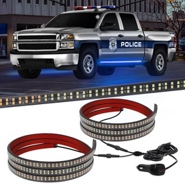 XRIDONSEN 2PCS 70 inch Truck Blue Emergency Lights Strip 864 LED Running Board Strobe Lights Flashing Warning Hazard Safety w/Waterproof Flexible Tube for Police Firefighter Vehicles Trucks Pickup