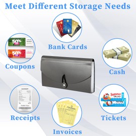 IGNPION 13 Pockets Accordion File Folder, 3pcs Office,Home, School Receipt Organiser- File Pockets Folder Mini Expanding File Bills Document Wallet for Coupons/Vouchers/Papers - Size (Grey)