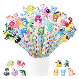 Pack of 32 Gadgets Birthday Kids Colouring Pencils with Topper Animals Gifts Birthday End Party Gadget Christmas (32)