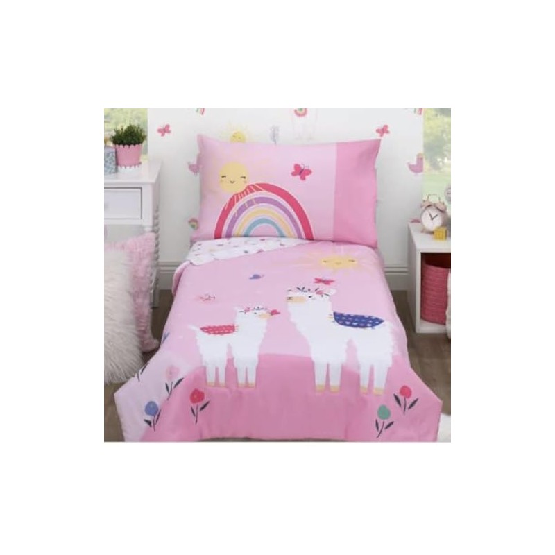 Parent's Choice 4 Piece Bedding Set, Toddler Bed Pink Llama,