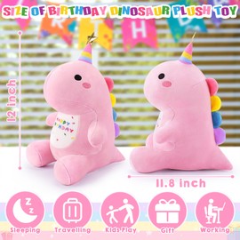 Auspicious beginning Pink Happy Birthday Dinosaur Stuffed Animal,11.8'' Kawaii Soft Dino Plush Toys,Dinosaur Plushir Birthday Gift for Her Girls Boys Girlfriend,Sweet Romantic Anniversary