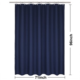 Extra-Long Waffle Weave Shower Curtain 71 Inch W x 96 Inch H - Hotel Luxury Spa, 230 GSM Heavy Weighted Fabric, Water Repellent, Navy Blue, 71x96