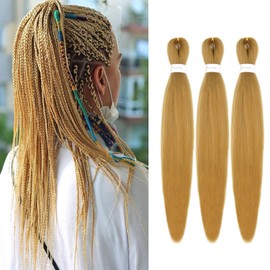 IXIMII Honey Blonde Braiding Hair Pre Stretched 12 inch 3 packs #27 Prestretched Braids Hair Straight Braids Soft Yaki Texture Synthetic Hair Extensions