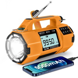 Hand Crank Emergency Radio NOAA Alert, AM/FM/SW Weather Radio, Survival Radios Solar Power, Bright Flashlight, USB-C Cell Phone Charger, SoS Alarm, Headphone Jack, Timer Clock for Home & Outdoor