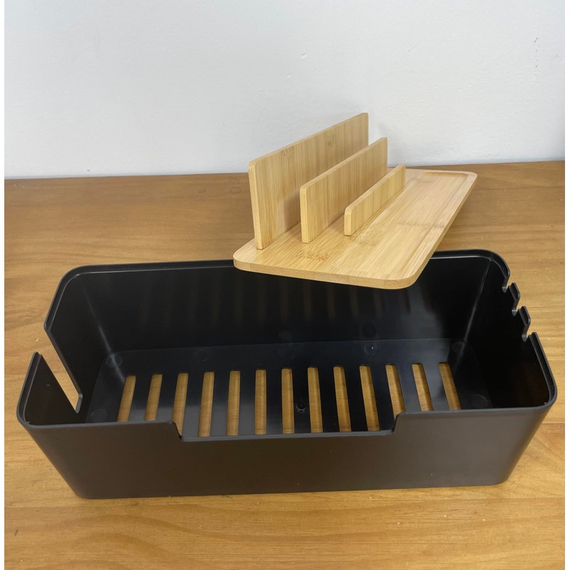 BUYSK Cable Management Box with Wooden Lid, Multi-Device Organizer for