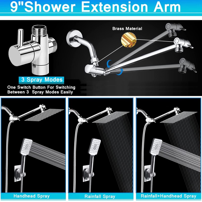 Rain shower heads with Handheld Spray Combo,8''High Pressure Rainfall Shower