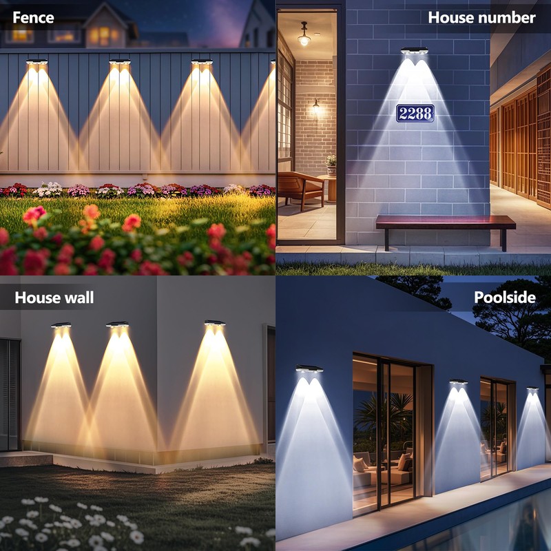 Brizled 12 Pack Solar Fence Lights Outdoor, 300/4000/6000K 3 Modes
